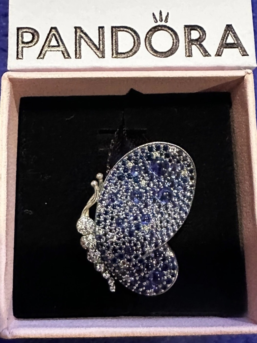 Pandora Sterling Butterfly Brooch/Pendant with Blue Crystals and CZs